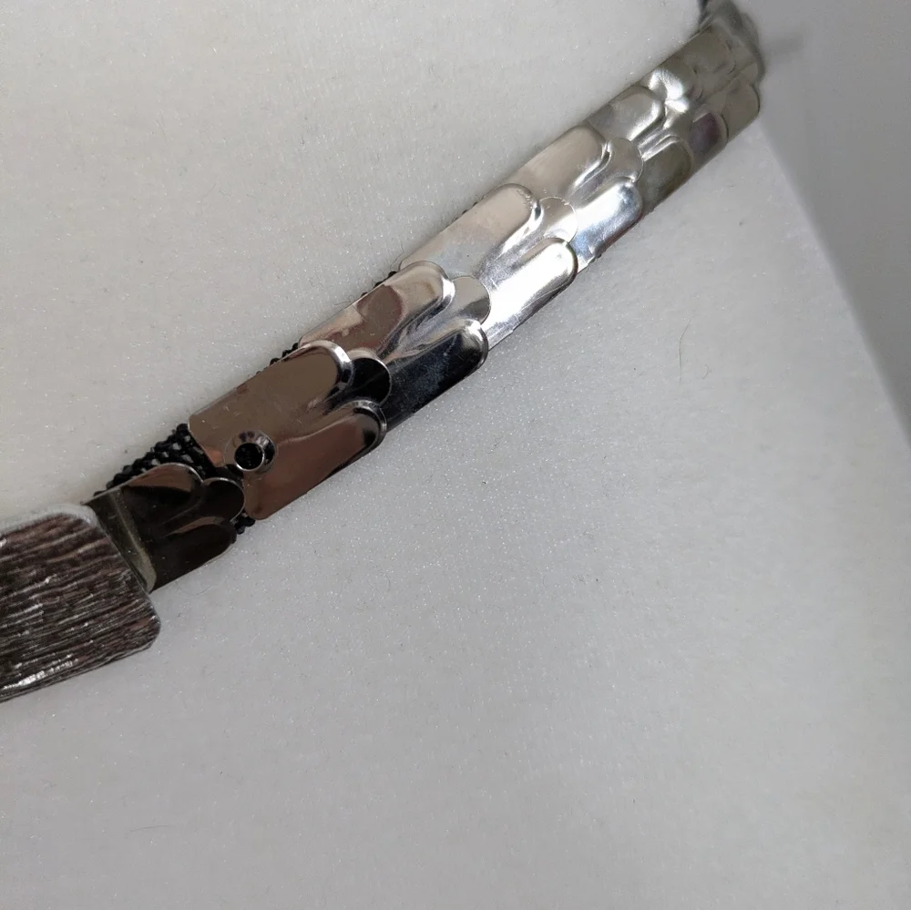Vintage Silver‎ Tone Fish Scale Elastic Stretch Belt 26